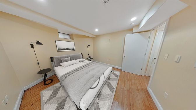 Bedroom, Interior, Recessed Lighting, Wood Texture Flooring