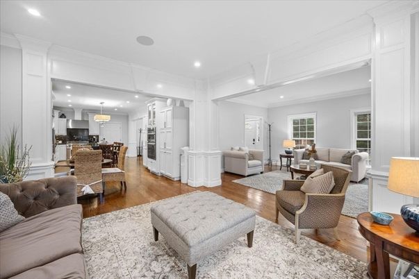Dining room, Interior, Kitchen, Living room, Pendant Lights, Recessed Lighting, Stainless Steel Appliances, Wood Texture Flooring