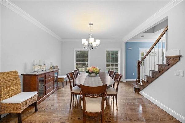 Chandelier, Dining room, Interior, Wood Texture Flooring