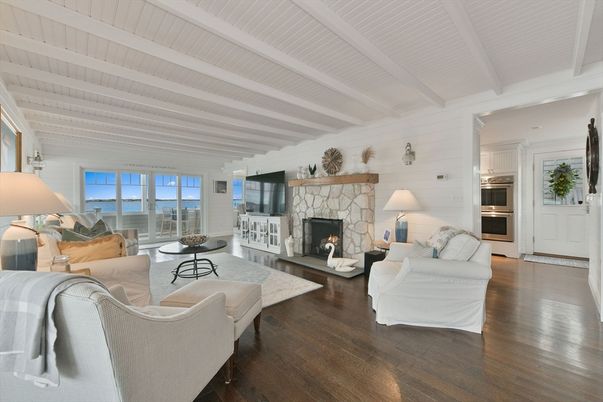 Fireplace, Interior, Kitchen, Living room, Stainless Steel Appliances, Wood Texture Flooring