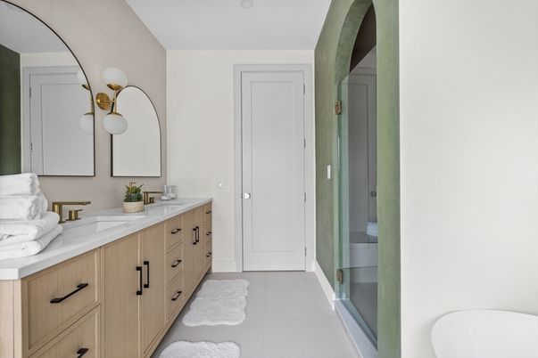Bathroom, Dual Sink Vanities, Glass Shower, Interior