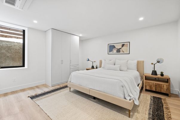Bedroom, Interior, Recessed Lighting, Wood Texture Flooring