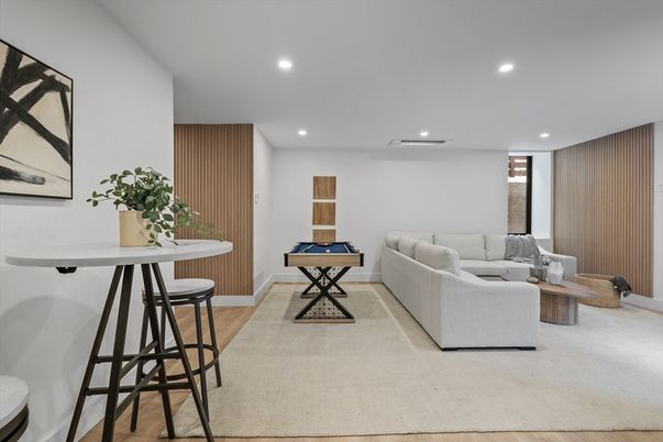 Game Room, Interior, Living room, Recessed Lighting, Wood Texture Flooring