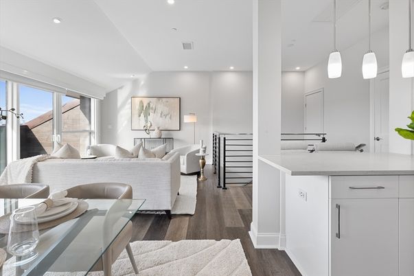 Interior, Kitchen, Living room, Pendant Lights, Recessed Lighting, Wood Texture Flooring