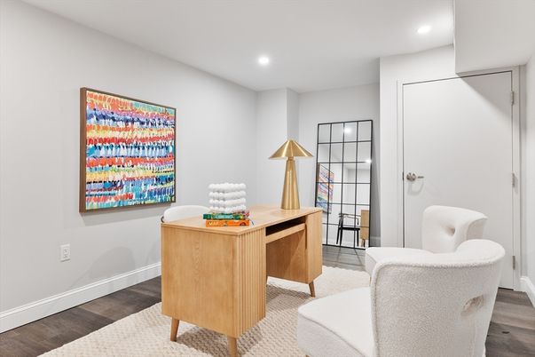 Home Office, Interior, Recessed Lighting, Wood Texture Flooring