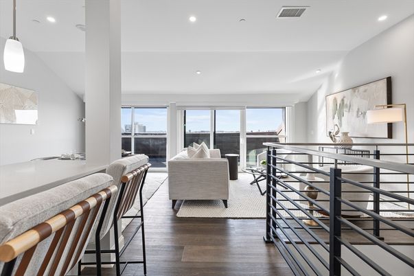 Interior, Living room, Pendant Lights, Recessed Lighting, Wood Texture Flooring