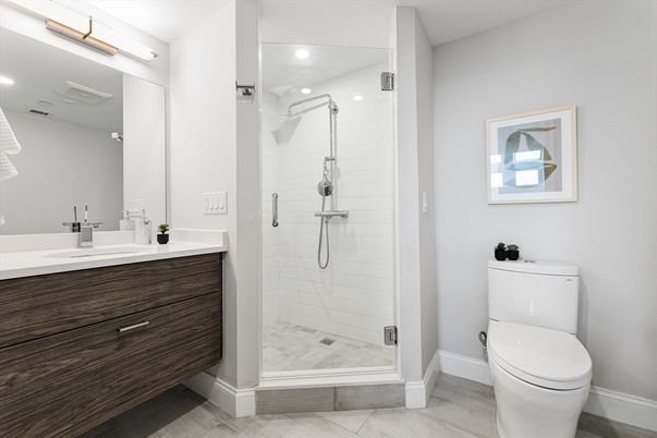 Bathroom, Glass Shower, Interior, Recessed Lighting