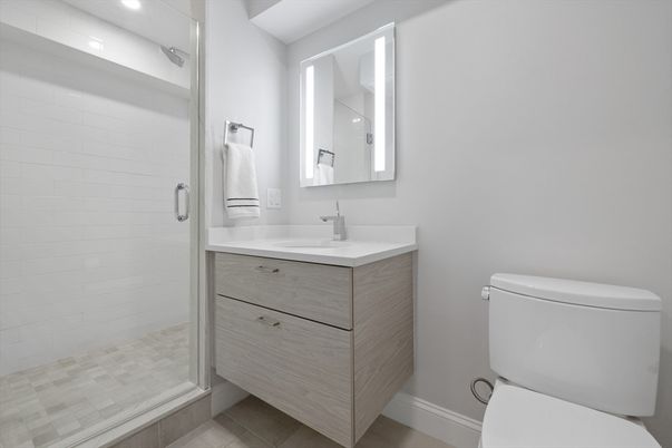 Bathroom, Glass Shower, Interior, Recessed Lighting