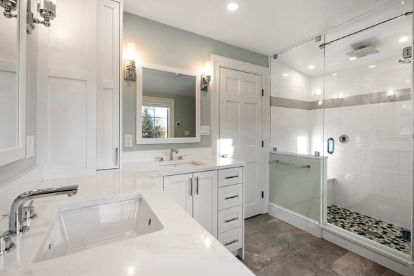 Bathroom, Dual Sink Vanities, Glass Shower, Interior, Recessed Lighting