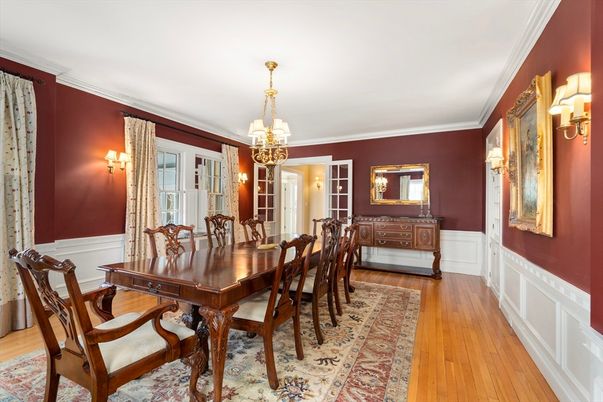 Chandelier, Dining room, Interior, Wood Texture Flooring