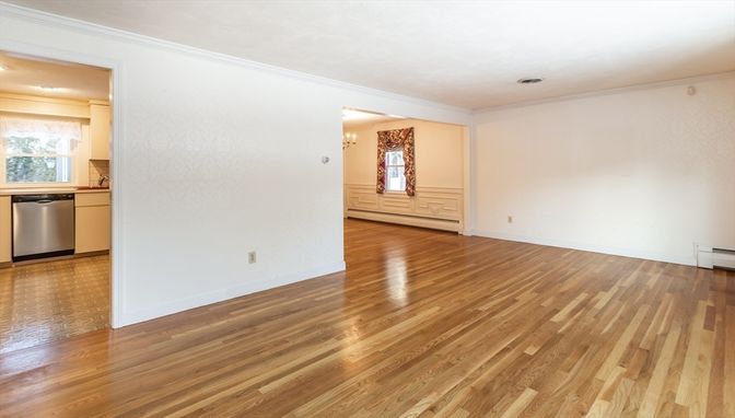 Empty room, Interior, Kitchen, Recessed Lighting, Wood Texture Flooring