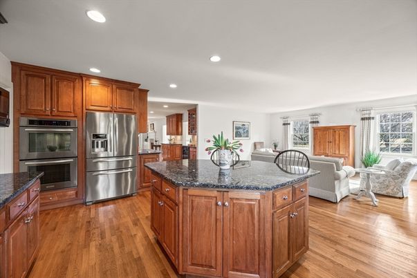 Interior, Kitchen, Living room, Recessed Lighting, Stainless Steel Appliances, Wood Texture Flooring
