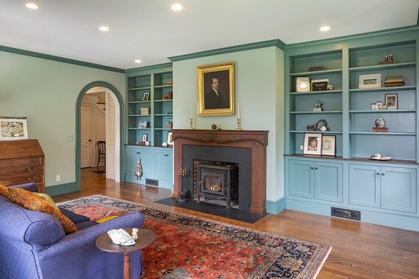 Fireplace, Interior, Recessed Lighting, Wood Texture Flooring