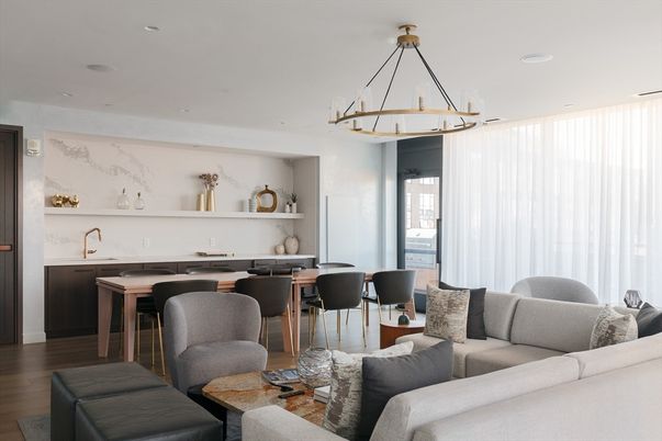 Chandelier, Dining room, Interior, Living room, Recessed Lighting, Wood Texture Flooring