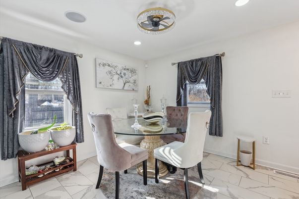 Dining room, Interior, Marble, Recessed Lighting