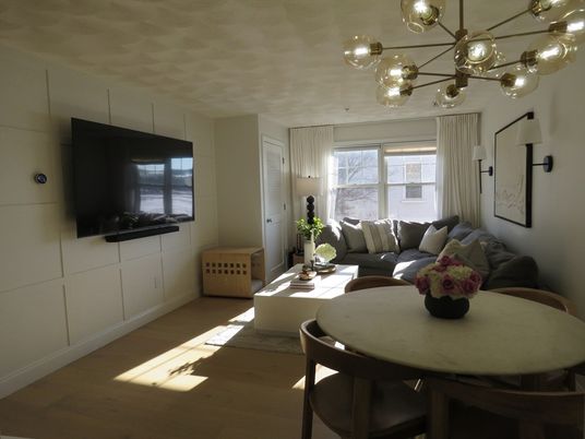 Dining room, Interior, Living room, Pendant Lights, Wood Texture Flooring