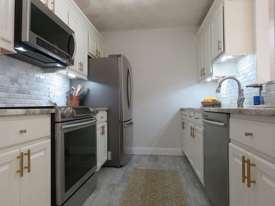 Interior, Kitchen, Stainless Steel Appliances, Wood Texture Flooring