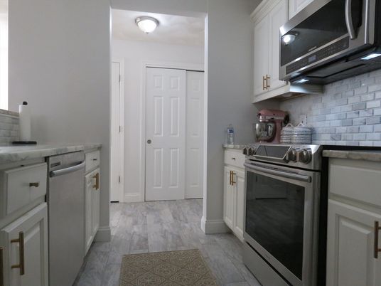 Interior, Kitchen, Stainless Steel Appliances, Wood Texture Flooring