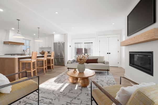 Interior, Kitchen, Living room, Pendant Lights, Recessed Lighting, Stainless Steel Appliances, Wood Texture Flooring
