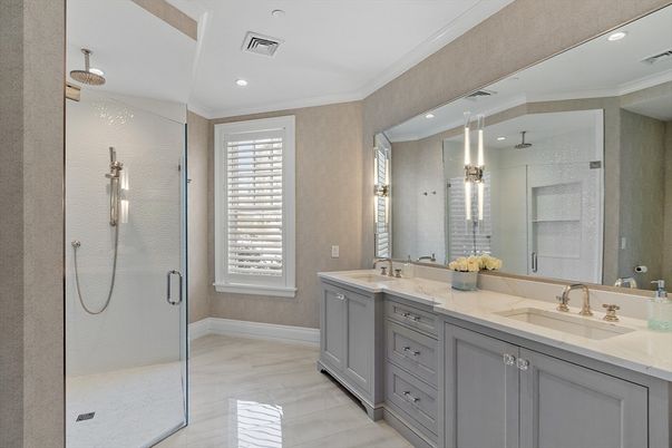 Bathroom, Dual Sink Vanities, Glass Shower, Interior, Recessed Lighting