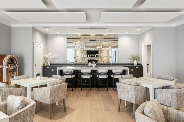 Dining room, Interior, Recessed Lighting, Wood Texture Flooring