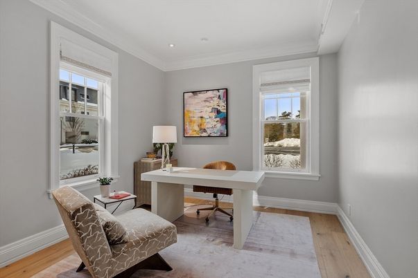 Home Office, Interior, Recessed Lighting, Wood Texture Flooring