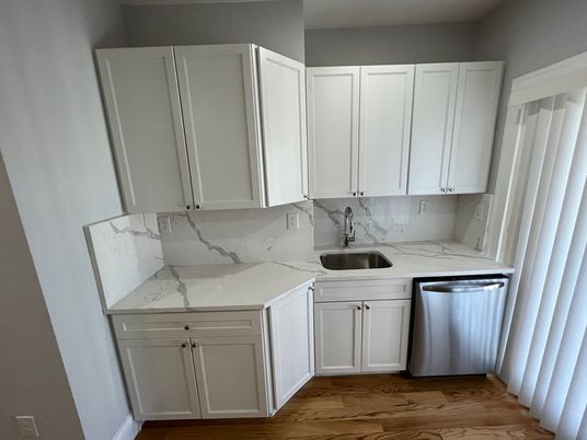 Interior, Kitchen, Marble Walls, Wood Texture Flooring