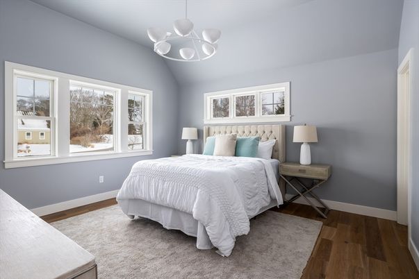 Bedroom, Interior, Pendant Lights, Wood Texture Flooring
