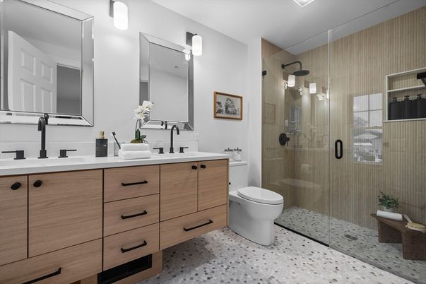 Bathroom, Dual Sink Vanities, Glass Shower, Interior