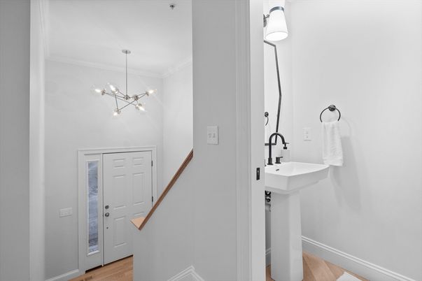 Bathroom, Interior, Pendant Lights, Wood Texture Flooring