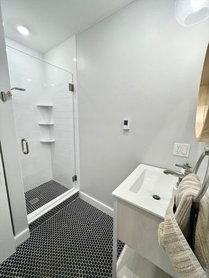 Bathroom, Glass Shower, Interior, Recessed Lighting