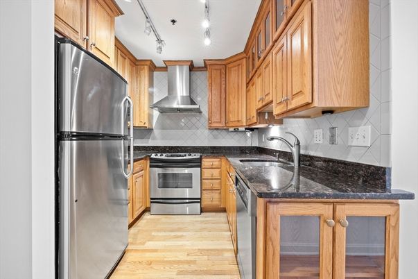 Interior, Kitchen, Pendant Lights, Stainless Steel Appliances, Wood Texture Flooring
