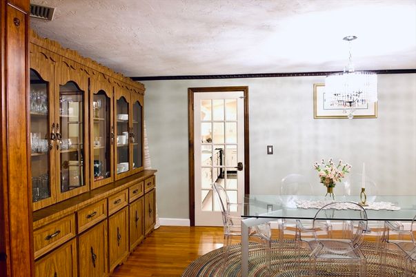 Chandelier, Dining room, Interior, Wood Texture Flooring