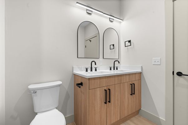 Bathroom, Dual Sink Vanities, Interior, Wood Texture Flooring