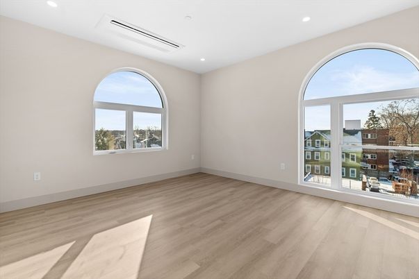 Empty room, Interior, Recessed Lighting, Wood Texture Flooring