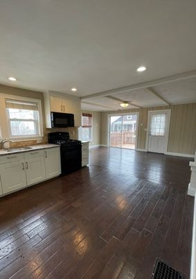 Empty room, Interior, Kitchen, Recessed Lighting, Wood Texture Flooring