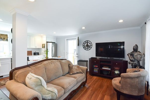 Interior, Kitchen, Living room, Recessed Lighting, Stainless Steel Appliances, Wood Texture Flooring