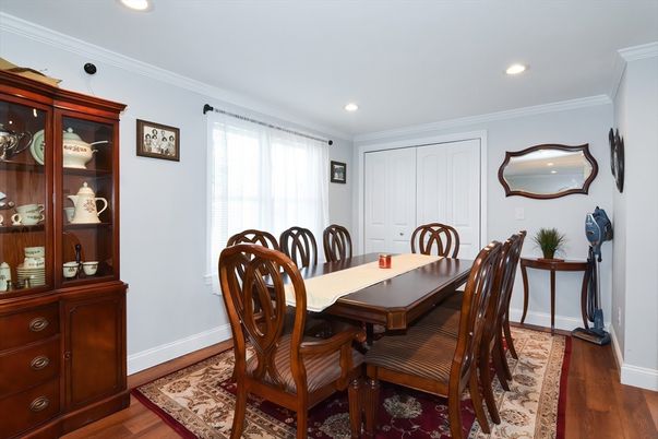 Dining room, Interior, Recessed Lighting, Wood Texture Flooring