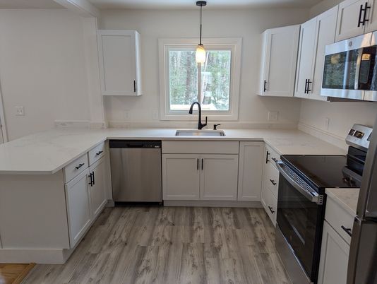 Interior, Kitchen, Pendant Lights, Stainless Steel Appliances, Wood Texture Flooring