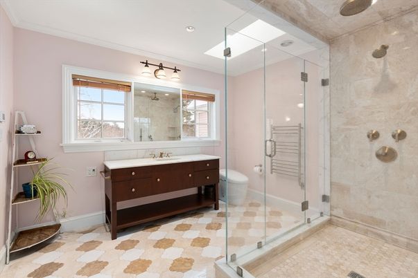 Bathroom, Glass Shower, Interior, Recessed Lighting