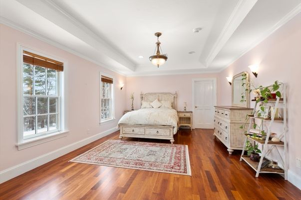 Bedroom, Interior, Pendant Lights, Recessed Lighting, Wood Texture Flooring