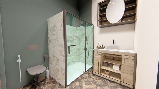 Bathroom, Glass Shower, Interior, Marble, Marble Walls