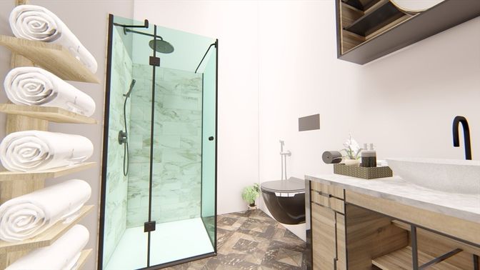 Bathroom, Glass Shower, Interior, Marble Walls