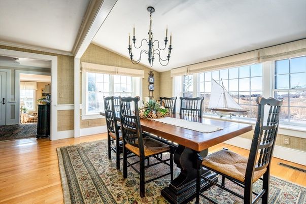 Chandelier, Dining room, Interior, Wood Texture Flooring
