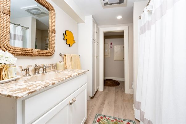 Bathroom, Interior, Recessed Lighting, Wood Texture Flooring