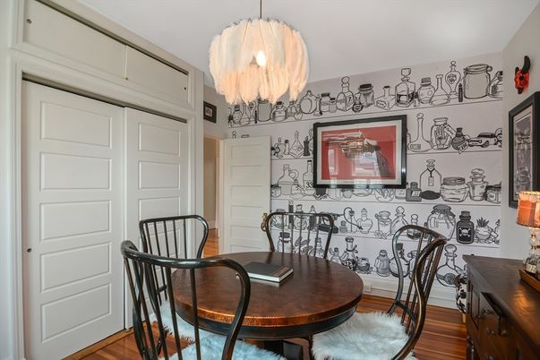 Chandelier, Dining room, Interior, Pendant Lights, Wood Texture Flooring