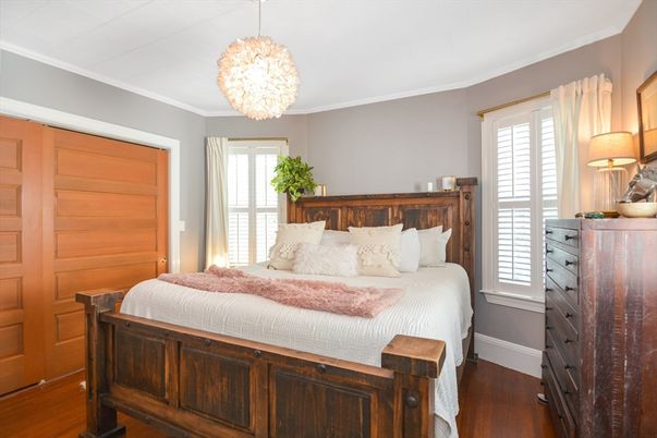 Bedroom, Chandelier, Interior, Wood Texture Flooring