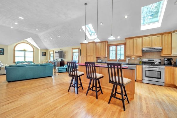 Interior, Kitchen, Living room, Pendant Lights, Recessed Lighting, Stainless Steel Appliances, Wood Texture Flooring