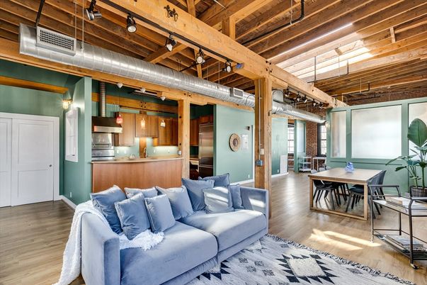 Dining room, Interior, Kitchen, Living room, Pendant Lights, Stainless Steel Appliances, Wooden Beams, Wooden Ceilings, Wood Texture Flooring