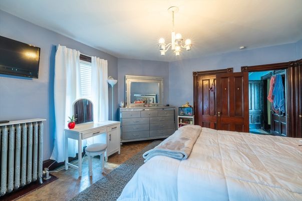 Bedroom, Chandelier, Interior, Wood Texture Flooring